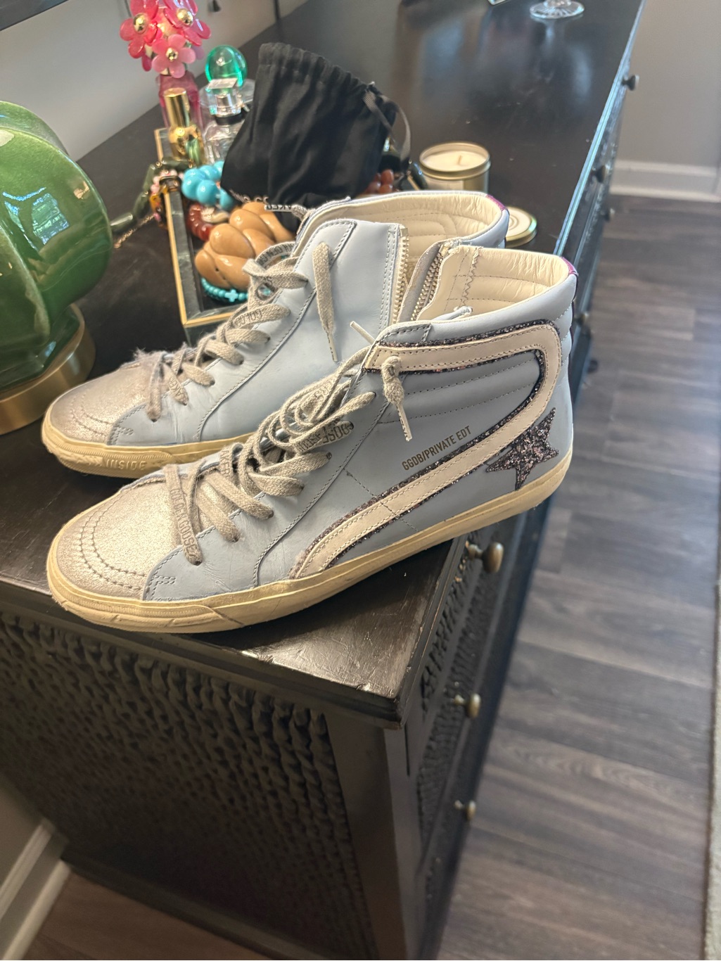 Golden Goose White High-Top Sneakers With Silver Zipper